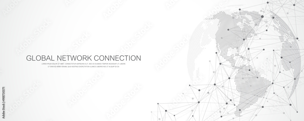 Aufkleber Global network connection banner design template. Header social network communication in the global business concept. Big data visualization. Internet technology