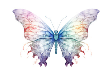 Fototapeta premium An artistic digital butterfly featuring a gradient of pastel colors and fine line details, set against a pristine white background