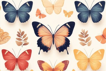 Rhythmic movement of a butterfly in a calming style. Flat design. Front view. Autumn evening theme. Animation. Pastel colors.