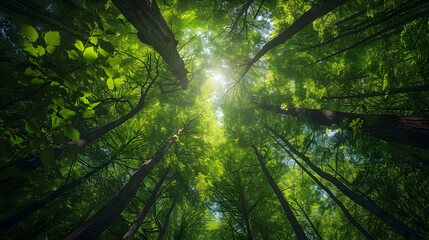 Fototapeta premium Sunlight Filtering Through Forest Canopy - Nature Photography