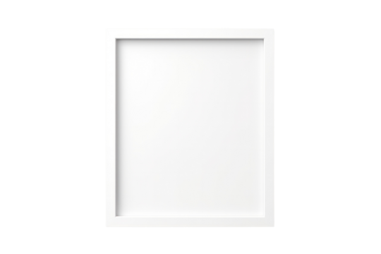 An empty instant photo frame standing upright, with a slight shadow cast on a white surface, Isolated on white background