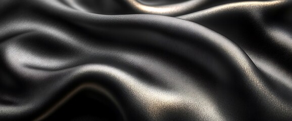 Fototapeta premium Smooth, black fabric with subtle folds and a hint of gold.