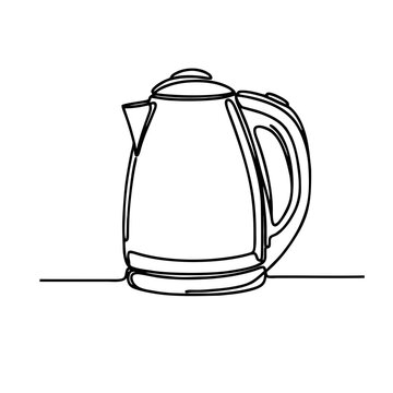 recommend clip art: Electric kettle. Icon. Vector drawing. One line art. A simple drawing of a continuous line of a kitchen electric appliance. 