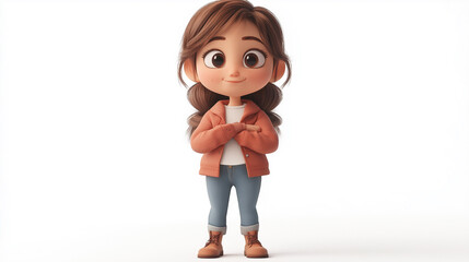 3d cartoon girl on white background, concept child character