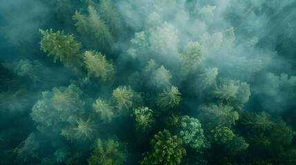 Obraz premium Aerial View of Foggy Forest - Nature Photography