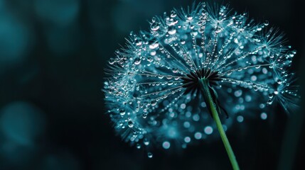 Fototapeta premium Beautiful dew drops on a dandelion seed macro
