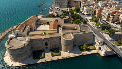 Aerial view of the Aragonese castle, officially called Castel San Angelo, in the historic center of...