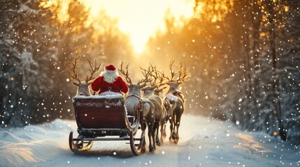 Santa Claus with his sleigh pulled by his reindeer