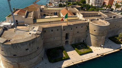 Aerial view of the Aragonese castle, officially called Castel San Angelo, in the historic center of...