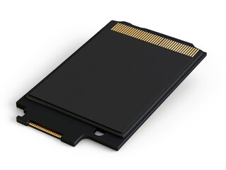 Black RAM module with gold pins and a single notch.