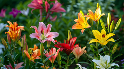 Vibrant Lily Flowers in Bloom - Colorful Garden Photography