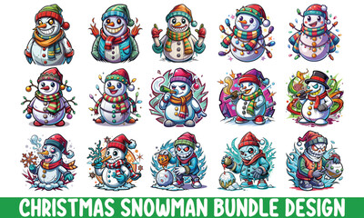 Fototapeta premium Christmas Snowman T-shirt Design, presenting a playful hand-drawn artistic illustration against a bright white background. This unique icon concept is high-quality vector artwork, ideal for t-shirt pr