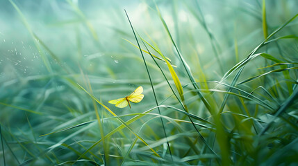 A Delicate Butterfly Fluttering Through Lush Green Grass
