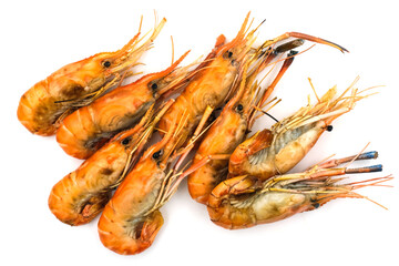Grilled shrimp on a white background. Seafood. Natural symptoms