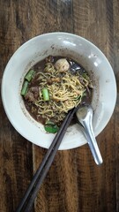 Namtok pork noodles, food in Thailand