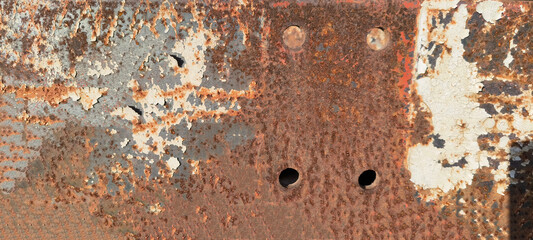 Rust on the iron door for the background. old peeling paint on rusty gates.