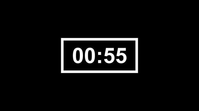 1 minute, countdown 60 seconds timer 4k resolution with alpha channel