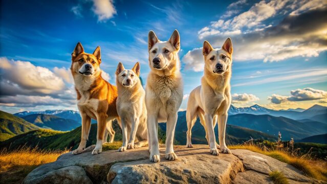 Majestic Alabay Dogs Standing Proudly in a Scenic Landscape Under a Clear Blue Sky