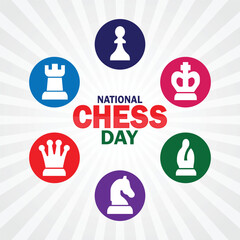 National Chess Day. Holiday concept. Template for background, banner, card, poster with text inscription. Vector illustration