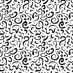 Seamless pattern, abstract black doodles, curls, maze, vector background