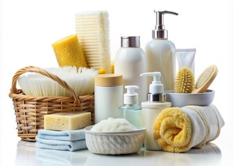 Essential toiletries and bathroom supplies are carefully arranged on a crisp white background, promoting hygiene and ease of use for a flawless daily routine.