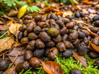 Obraz premium Familiarizing yourself with detailed images of various animal droppings aids identification in natural environments, a crucial skill for ecologists and outdoor enthusiasts.