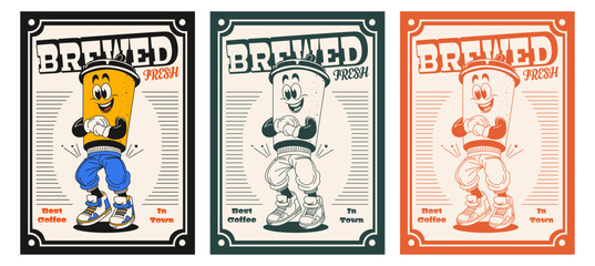 Retro poster in the retro style of the 70s and 80s with a cartoon character in monochrome minimalism. Vector.