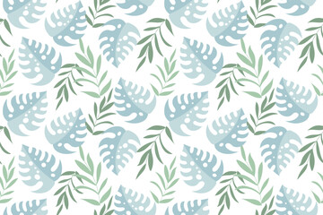 Seamless pattern with tropical palm leaves in pastel colors. Floral background, print