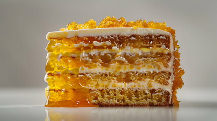 Honeycomb Cake Slice with Creamy Frosting: A Delicious Treat