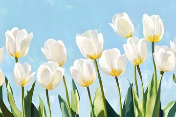 Fototapeta premium White and Yellow Tulips in a Garden