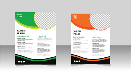 modern blue and green flyer design and white and gray background.