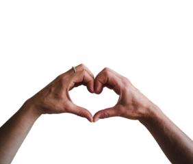 Hands forming a heart shape. Heart shaped hands and fingers. Representing themes such as family, together, caring. Transparent background PNG. Premium pen tool cutout.