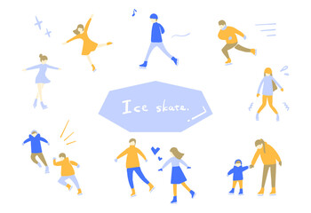 アイススケートをする人々のイラストセット