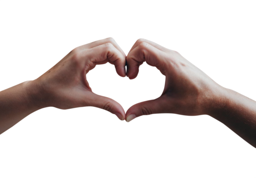 Hands forming a heart shape. Heart shaped hands and fingers. Representing themes such as cooperation, gratitude, sincerity. Transparent background PNG. Premium pen tool cutout. - Powered by Adobe