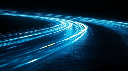 A blue light streaks across a dark background, leaving a glowing trail.