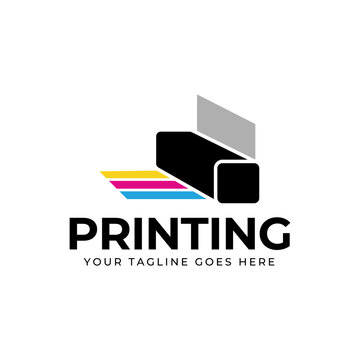 Printing company logo design with printer graphics  illustration with cyan, magenta, yellow, and black color.