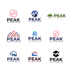 Set of Mountain logo, Peak logo design vector template