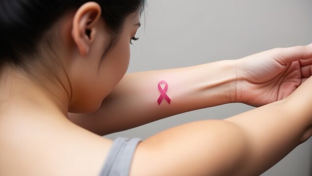 breast cancer awareness  woman applying cream on her face - Powered by Adobe