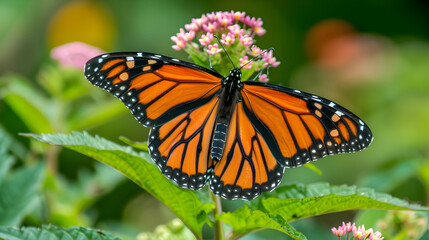 Fototapeta premium Monarch Butterfly on Pink Flower - Close-up Photography