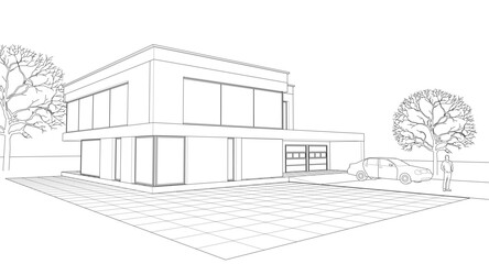 sketch of a modern house 3d rendering	

