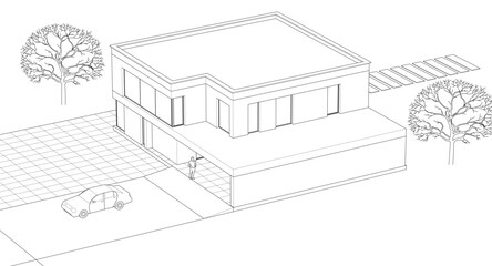 sketch of a modern house 3d rendering	
