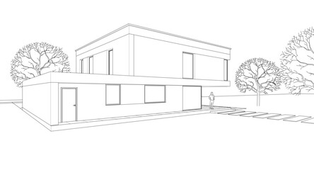 sketch of a modern house 3d rendering	
