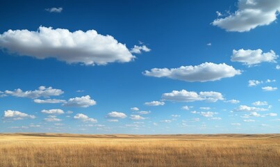 Obraz premium Blue sky with white clouds over a field of dry