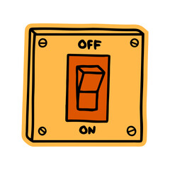 Hand-drawn on/off switch illustration. Creative sticker symbolizing control, power, and decision-making. Vector illustration for technology, productivity, and energy management.