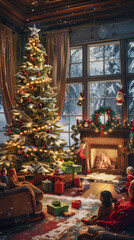 Fototapeta premium christmas tree with gifts and decorations