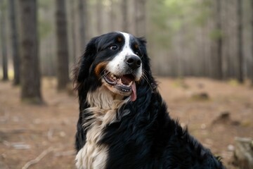 Bernese Mountain Dog in a forest