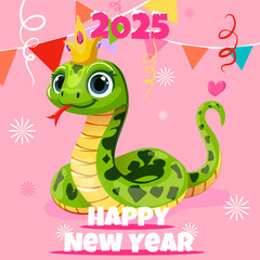 Cute Snake symbol of 2025. Picture for printing prints, covers, packaging or websites. Vector graphics.
