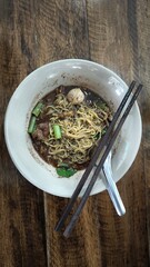 Namtok pork noodles, food in Thailand
