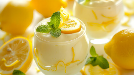 Refreshing Lemon Mousse with Mint Garnish