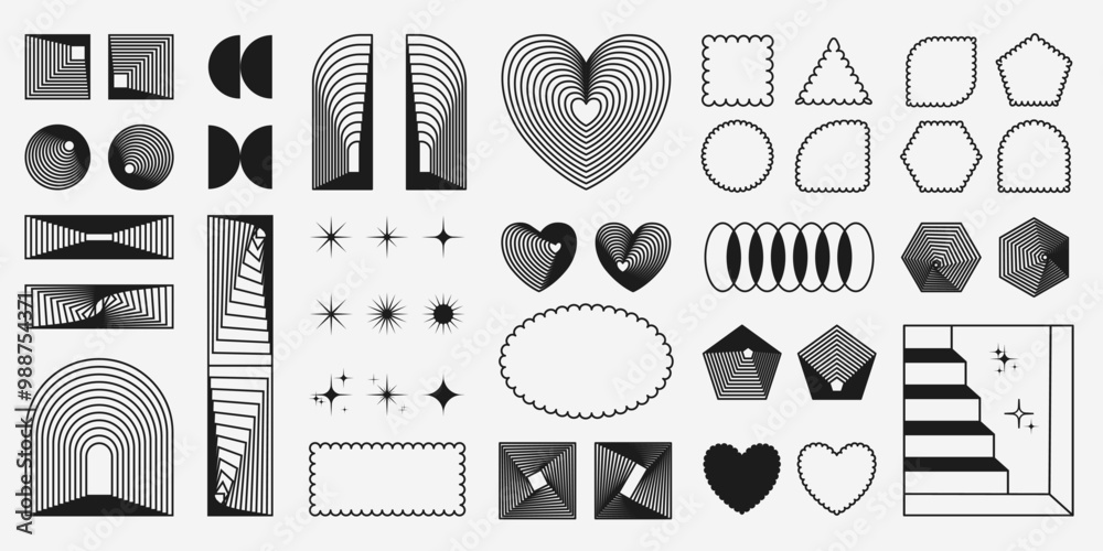 Canvas Prints set of retro graphic shapes, forms and frames. design elements and vintage stickers, blinks and hear